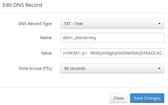 registro dkim en DNS